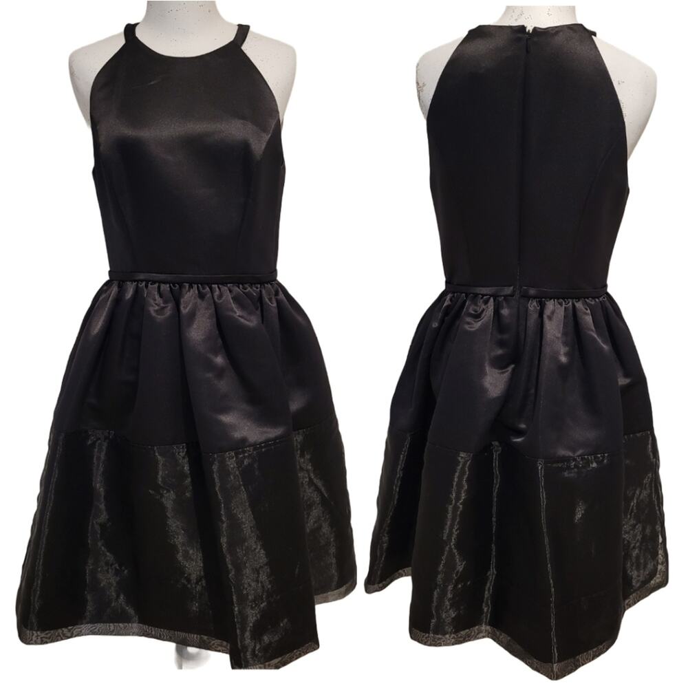 Erin Fetherston Black Tiered Fit & Flare Dress 6 Halter Neck Cocktail LBD